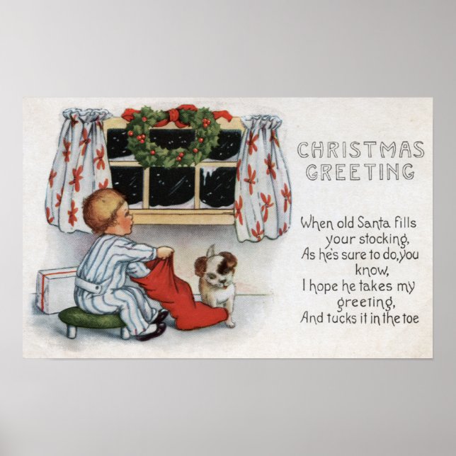 Christmas GreetingBoy Digging in Stocking Poster (Front)