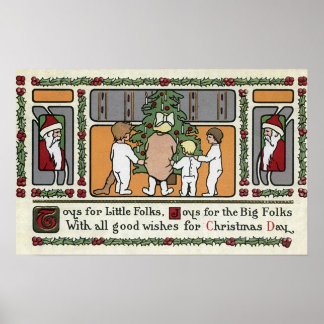 Christmas GreetingFolk Art Christmas Scene Poster (Front)