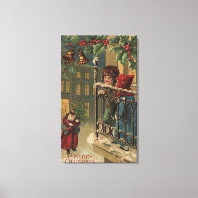 Christmas GreetingKids Watching Santa Canvas Print (Front)
