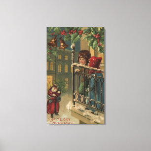 Christmas GreetingKids Watching Santa Canvas Print