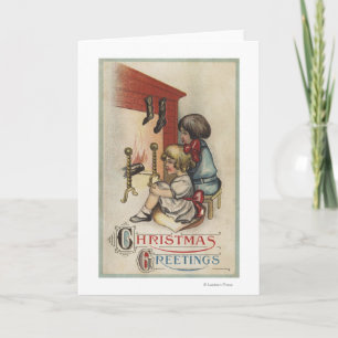Christmas GreetingLittle Girls by Fireplace Holiday Card