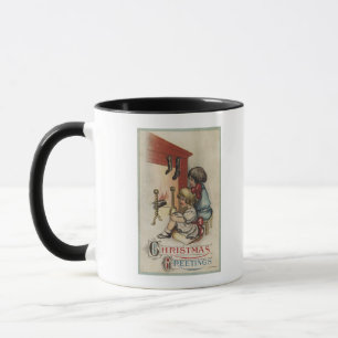 Christmas GreetingLittle Girls by Fireplace Mug