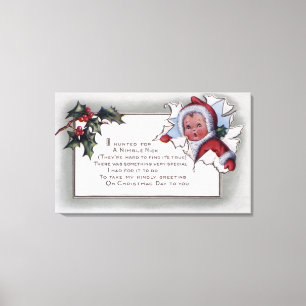 Christmas GreetingLittle Kid Through Paper Canvas Print