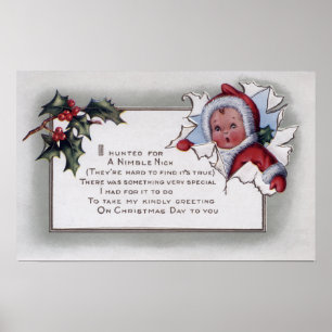Christmas GreetingLittle Kid Through Paper Poster