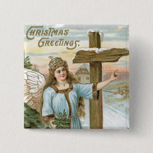 Christmas Greetings Angel 15 Cm Square Badge