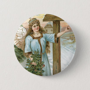 Christmas Greetings Angel 6 Cm Round Badge