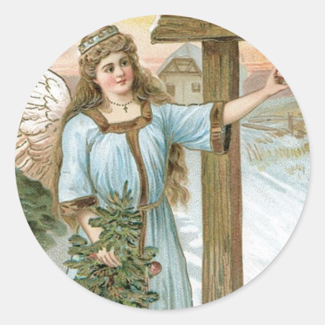Christmas Greetings Angel Classic Round Sticker (Front)