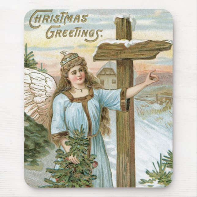 Christmas Greetings Angel Mouse Mat (Front)