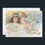 Christmas Greetings Angel Music Violin Joy Vintage Holiday Card<br><div class="desc">Two little vintage angels celebrate the Christmas season with song - one with a violin and one with her voice. Text reads "Christmas Wishes." Also available as a digital download for your personal use.</div>
