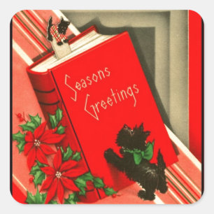 Christmas Greetings Black Scottie Dog Square Sticker