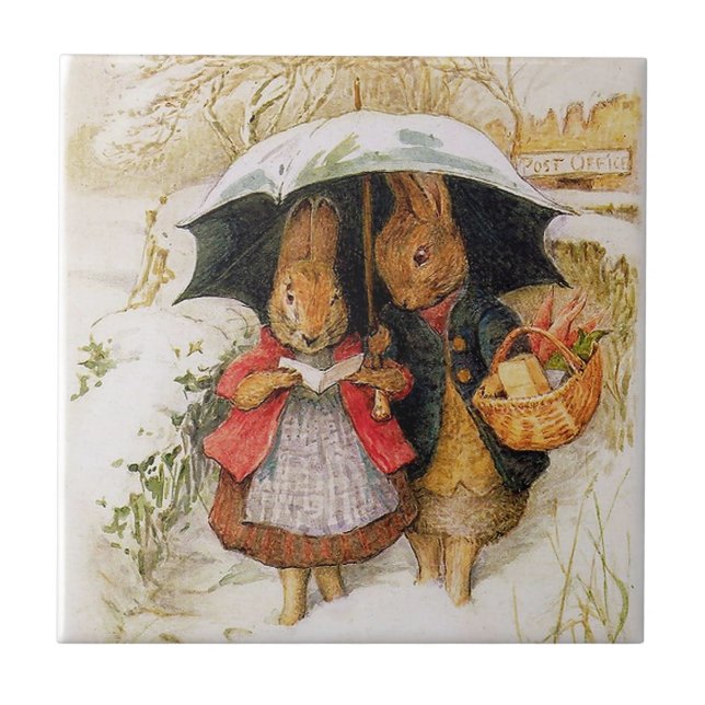 “Christmas Greetings” by Beatrix Potter Tile (Front)