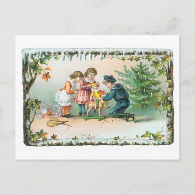Christmas Greetings - Children & Toys Holiday Postcard (Front)