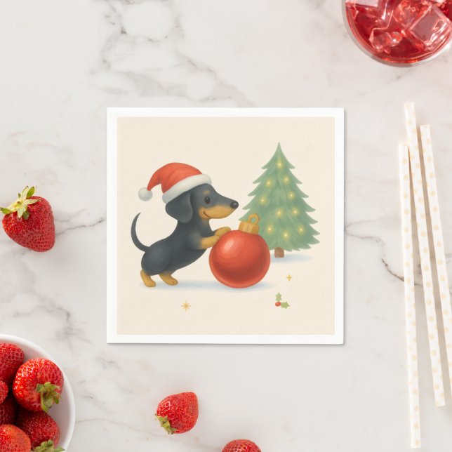 Christmas Greetings Dachshund Paper Napkin (Insitu)