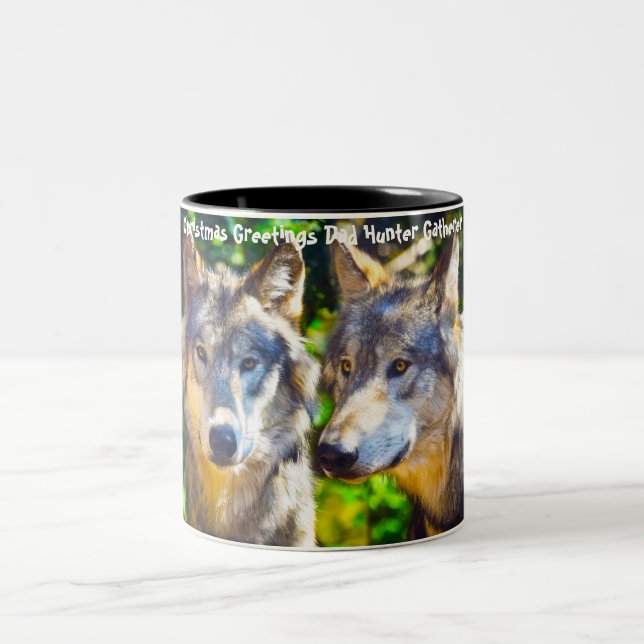 Christmas Greetings Dad Hunter Gatherer Two-Tone Coffee Mug (Center)