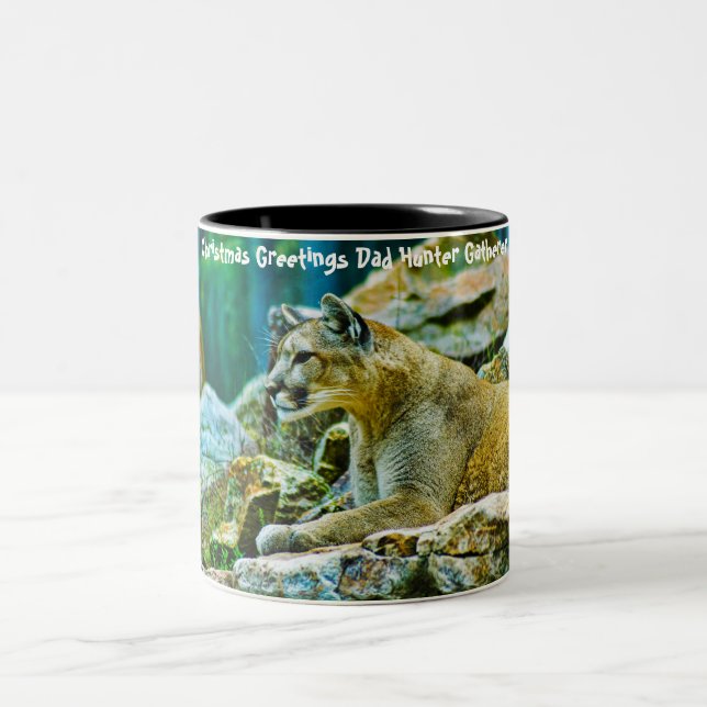 Christmas Greetings Dad Hunter Gatherer Two-Tone Coffee Mug (Center)