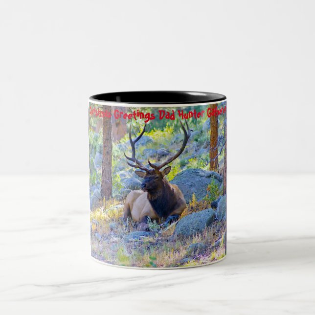 Christmas Greetings Dad Hunter Gatherer Two-Tone Coffee Mug (Center)