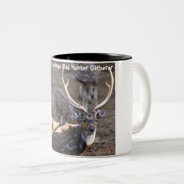 Christmas Greetings Dad Hunter Gatherer Two-Tone Coffee Mug (Front Right)