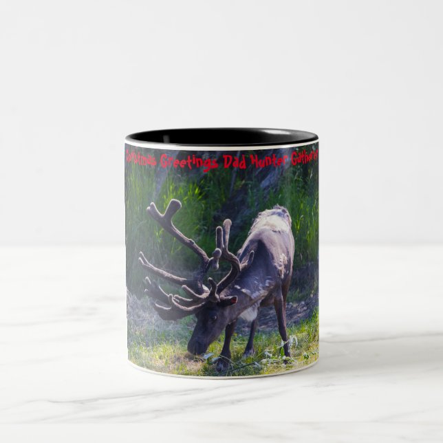 Christmas Greetings Dad Hunter Gatherer Two-Tone Coffee Mug (Center)