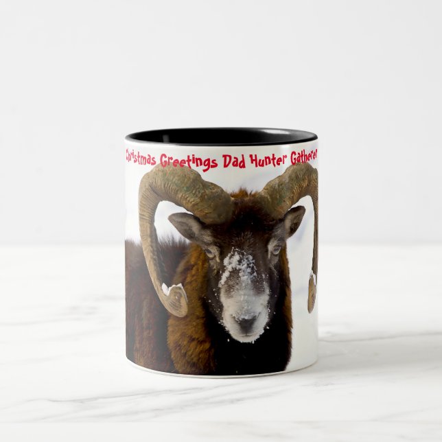 Christmas Greetings Dad Hunter Gatherer Two-Tone Coffee Mug (Center)