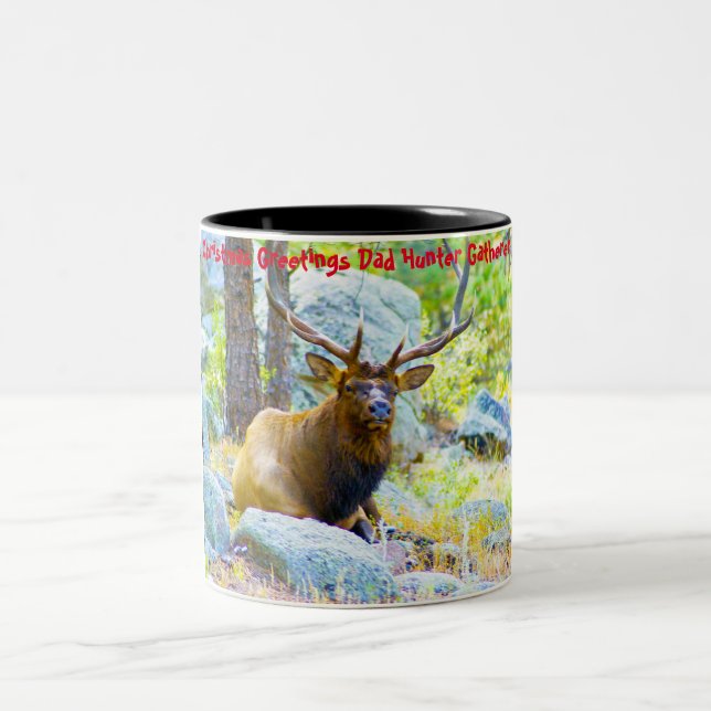 Christmas Greetings Dad Hunter Gatherer Two-Tone Coffee Mug (Center)