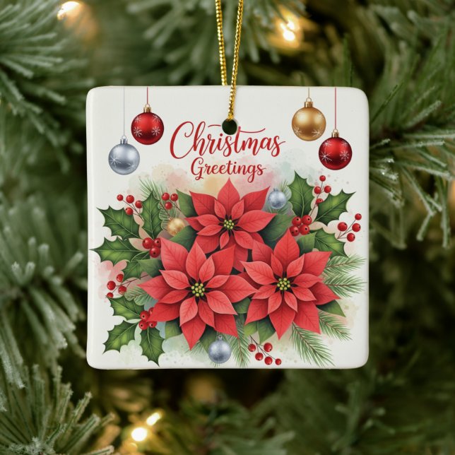 Christmas Greetings, Festive, Ceramic Ornament (Tree)