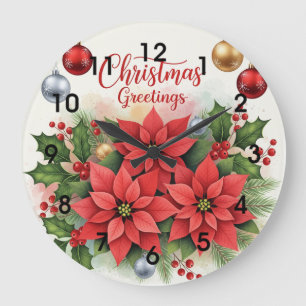 Christmas Greetings, Festive, Large Clock