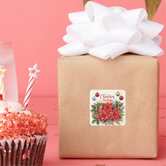 Christmas Greetings, Festive, Square Sticker (Party)