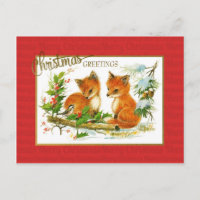 Christmas Greetings Foxes Vintage Reproduction