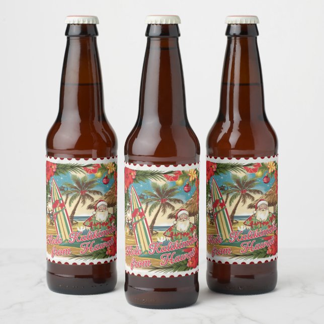 Christmas Greetings from Hawaii Holiday  Beer Bottle Label (Bottles)