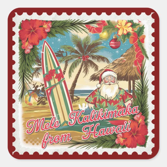 Christmas Greetings from Hawaii Holiday  Square Sticker (Front)