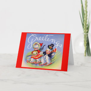 Christmas Greetings from Mr. and Mrs. Snowman Holiday Card