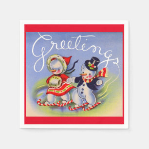 Christmas Greetings from Mr. and Mrs. Snowman Napkin