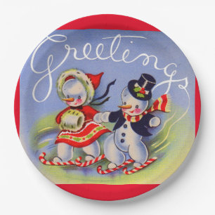 Christmas Greetings from Mr. and Mrs. Snowman Paper Plate