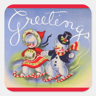 Christmas Greetings from Mr. and Mrs. Snowman Square Sticker