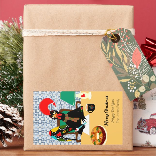 Christmas greetings from the Portuguese Rooster Rectangular Sticker (Holiday)