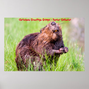 Christmas Greetings Grandpa Hunter Gatherer Poster