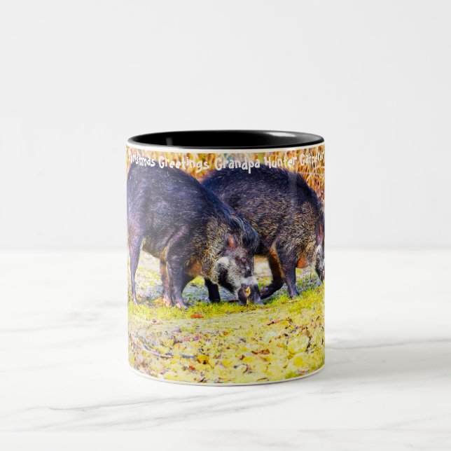 Christmas Greetings Grandpa Hunter Gatherer Two-Tone Coffee Mug (Center)