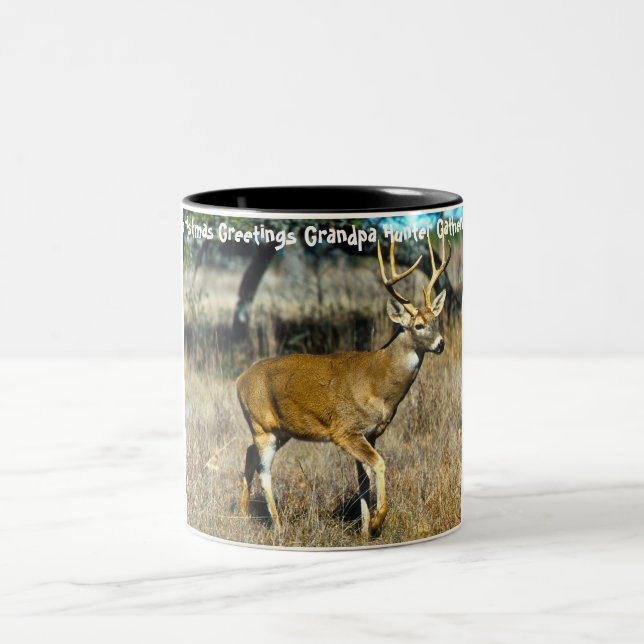 Christmas Greetings Grandpa Hunter Gatherer Two-Tone Coffee Mug (Center)