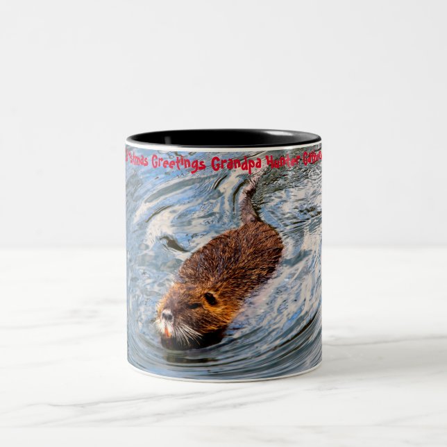 Christmas Greetings Grandpa Hunter Gatherer Two-Tone Coffee Mug (Center)