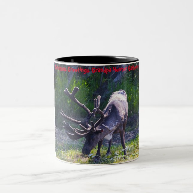 Christmas Greetings Grandpa Hunter Gatherer Two-Tone Coffee Mug (Center)