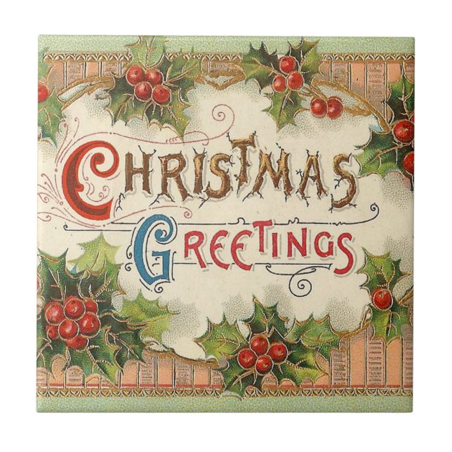 Christmas Greetings Holly Tile (Front)