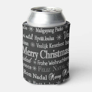 Christmas Greetings Multiple Languages Black Can Cooler