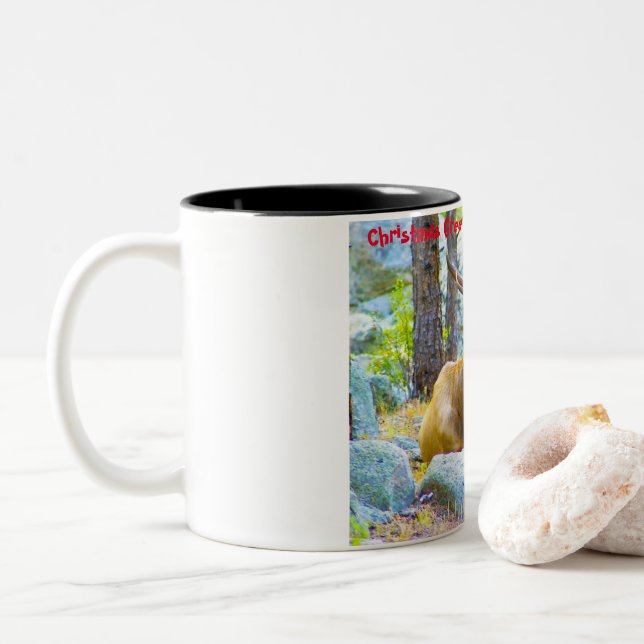 Christmas Greetings My Hunter Gatherer Two-Tone Coffee Mug (With Donut)