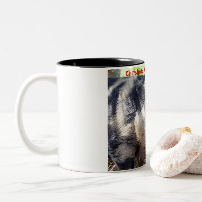 Christmas Greetings My Old Boar Two-Tone Coffee Mug (With Donut)