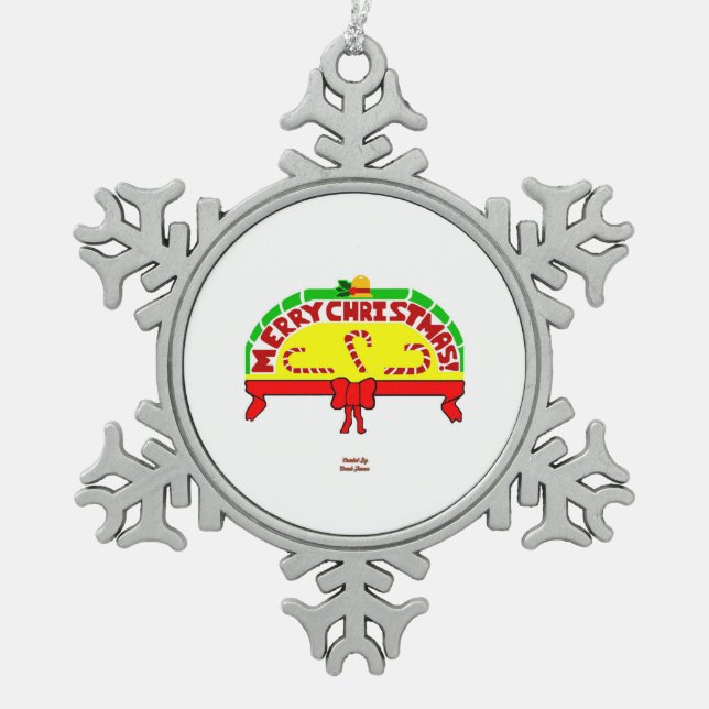 Christmas Greetings Pewter Snowflake Ornament (Front)