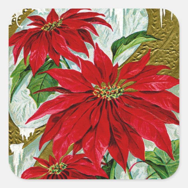 Christmas Greetings Pointsettia Square Sticker (Front)