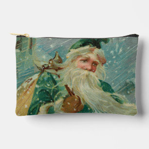 Christmas Greetings-Retro Santa Claus Postcard Accessory Pouch