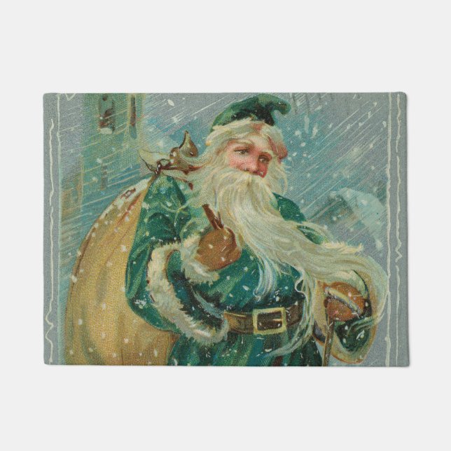 Christmas Greetings-Retro Santa Claus Postcard Doormat (Front)
