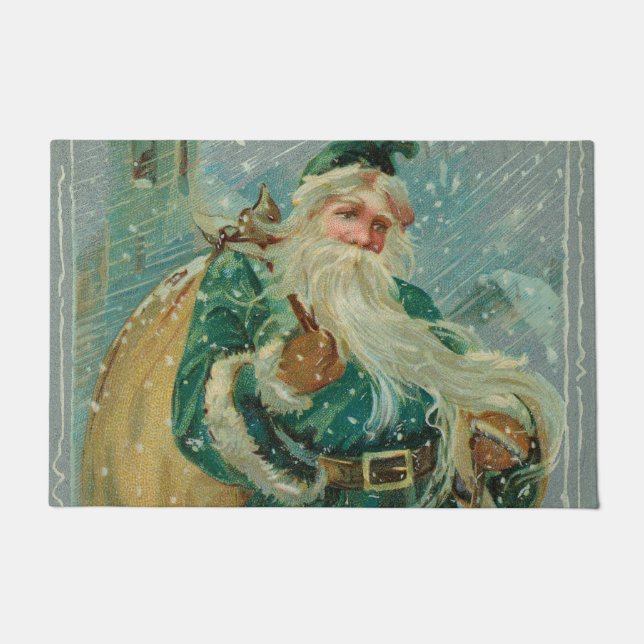 Christmas Greetings-Retro Santa Claus Postcard Doormat (Front)