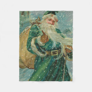 Christmas Greetings-Retro Santa Claus Postcard Fleece Blanket